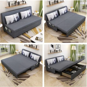 picture mention the image of multi purpose sofa bed which convert to bed and again back to sofa. picture show the four stages of picture sofa and opening frame or coming out of extension of bed and then complete bed. so picture show the sofa stages convert sofa to bed