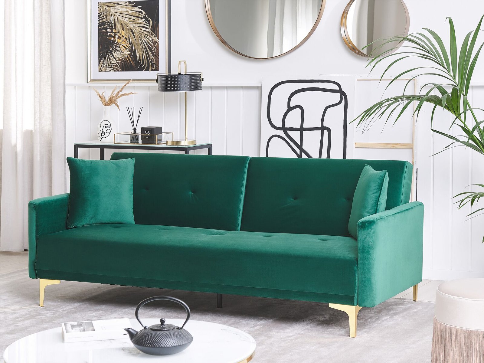 Sofa Cum Bed with Gold Metallic Legs - Image 1